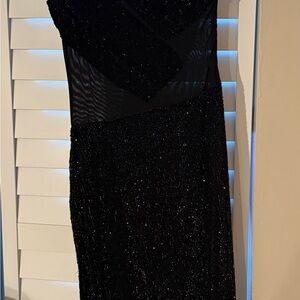 Cult Gaia Black Sequin Ruched One Shoulder Dress